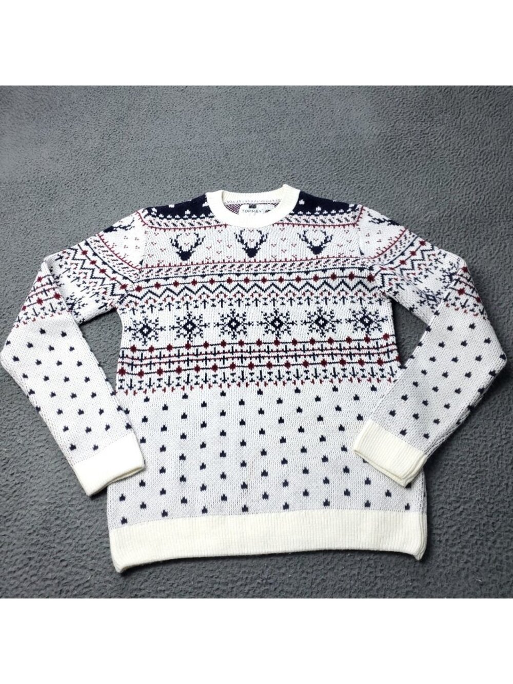 TOPMAN Acrylic Sweater Mens S Small Multicolor White Winter Knit Fair isle